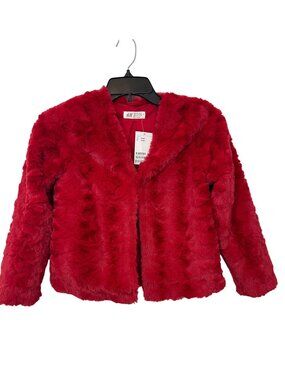 H&M Girls Red Faux Fur Jacket 8-10Y Holiday Christmas Valentines Dressy Open NWT